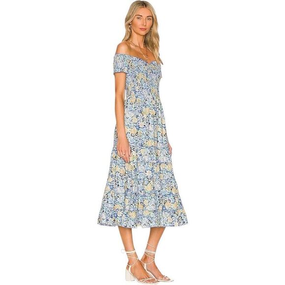 Heartloom Revolve Mina Dress Indigo Size XS Blue Off Shoulder Smocked Tiered - Picture 2 of 13